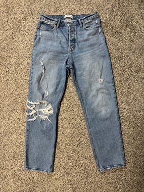 Abercrombie & Fitch Light Blue Distressed High-Rise Dad Jeans